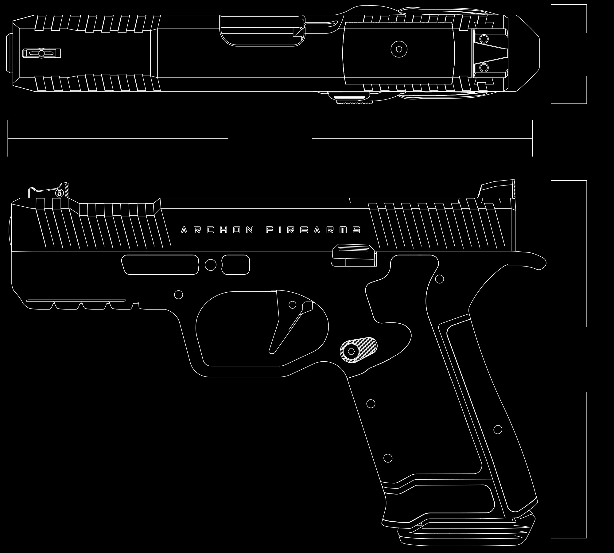 Technical drawing of Type B from the top and the left side